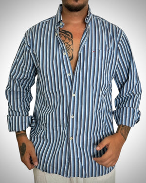 Camicia Tommy Hilfiger a Righe Blu, Bianche e Azzurre