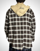 Vintage Hooded Check Shirt Brown Beige