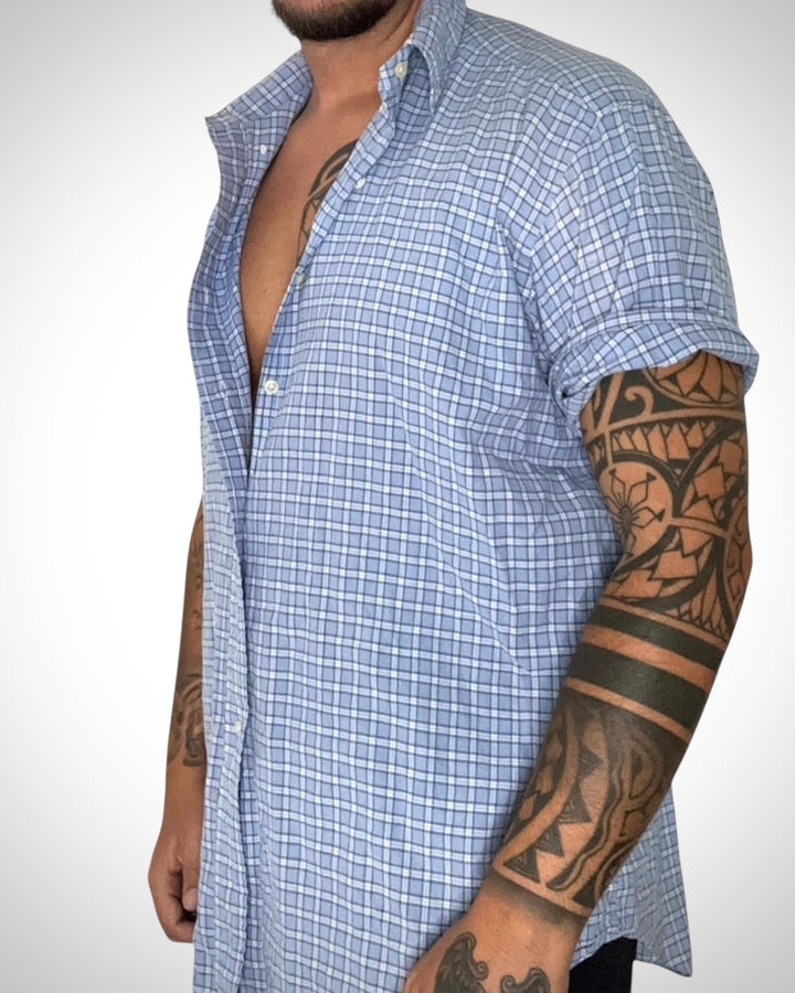 Camicia Ralph Lauren “Blake” Mezza Manica, Quadretti Azzurri e Bianchi