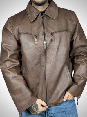 Giubbotto Vintage in Vera Pelle Marrone “Stock Car Racing Speedway” — Pig Skin 90s