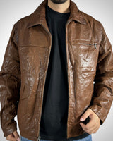 Giubbotto vintage in vera pelle marrone Daniel Crémieux con patch tigre posteriore