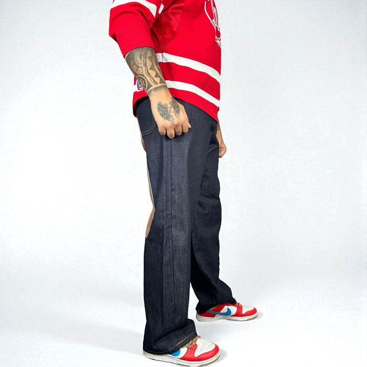 Jeans Reworked Evisu Denim Baggy con Gabbiano Gold Laminato