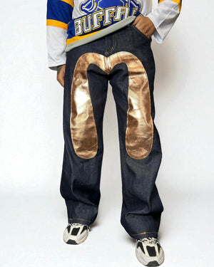 Jeans Reworked Evisu Denim Baggy con Gabbiano Oro