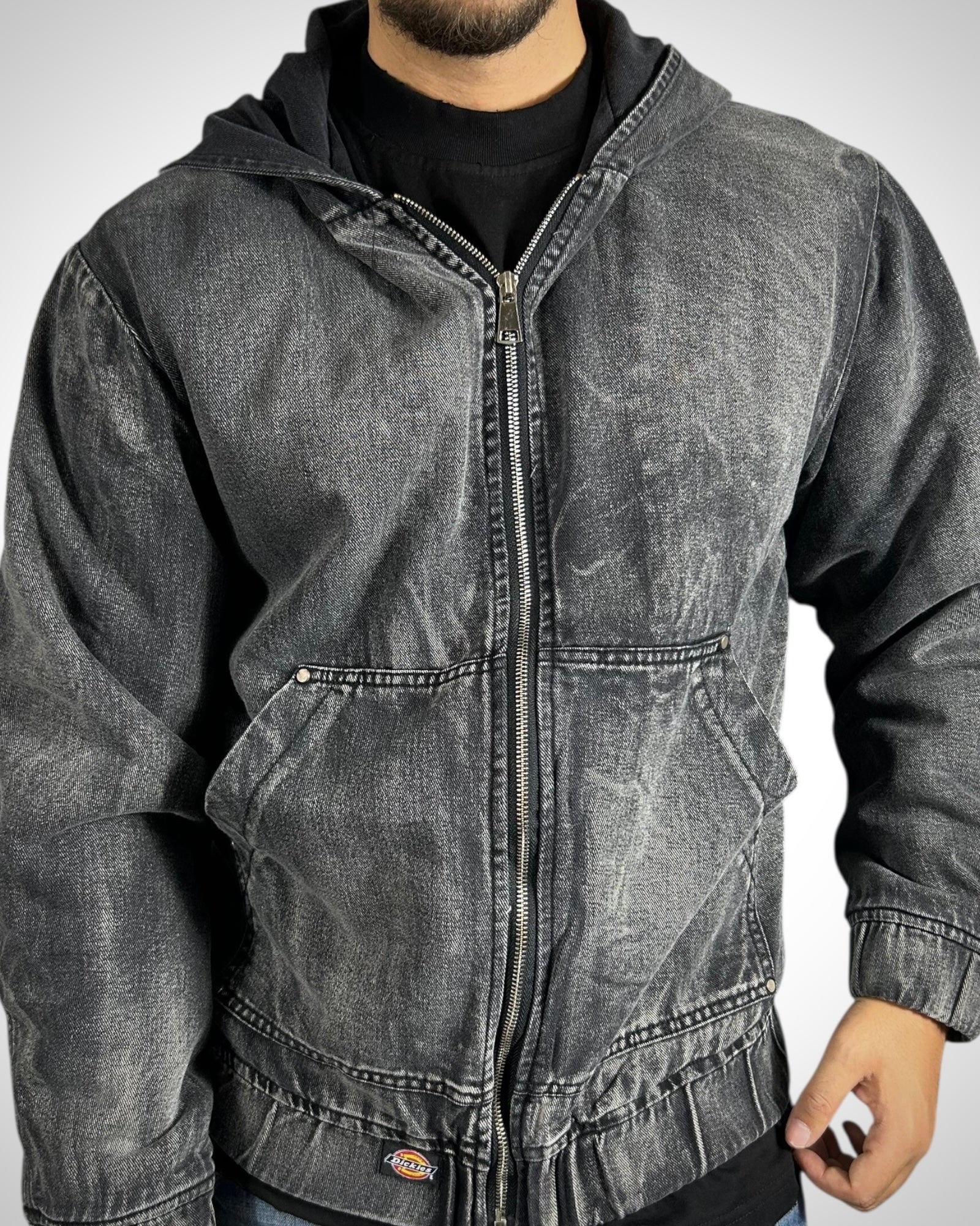 Giubbotto Dickies Vintage Stone Washed Nero con Cappuccio – Custom Rework Quilted Jacket