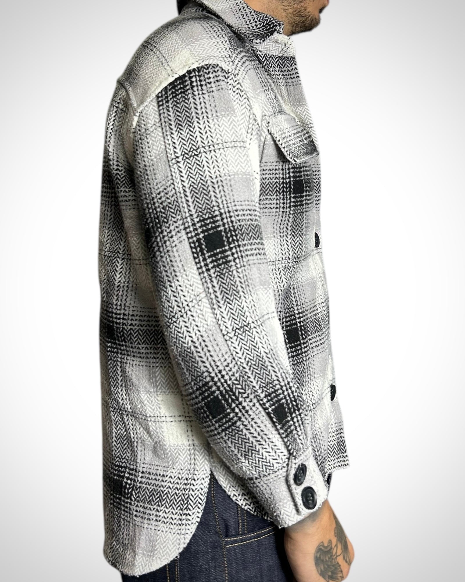 Vintage Wool Check Overshirt Grey Tone