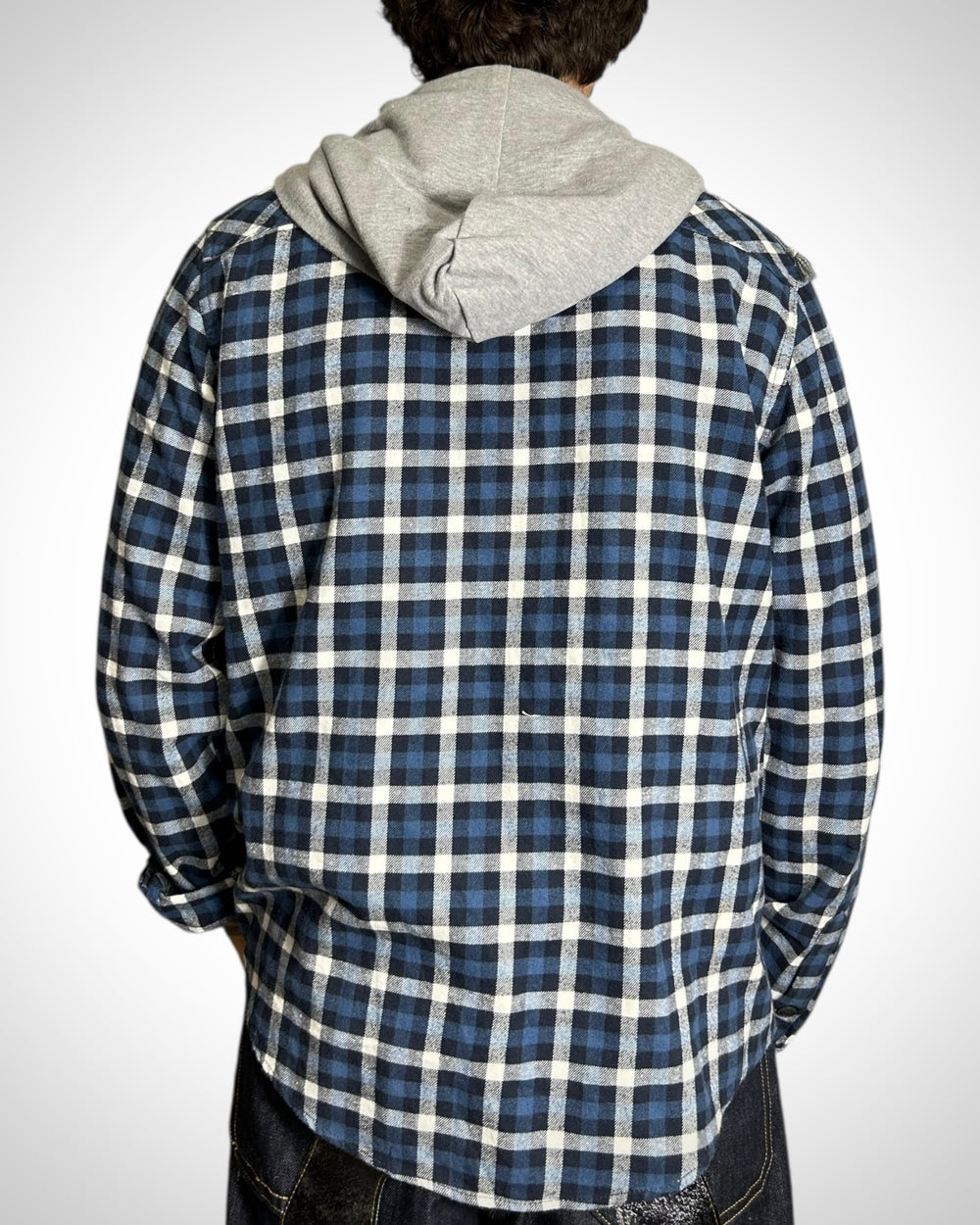 Vintage Hooded Check Shirt Blue White