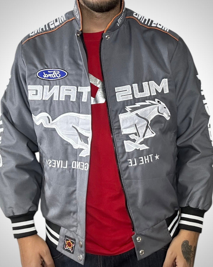 Giacca Racing Vintage Ford Mustang Grigia