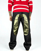 Jeans Reworked Evisu Black Denim Baggy con Gabbiano Verde Laminato