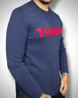 Maglione Vintage Tommy Hilfiger Navy – Bold Red Logo Knit