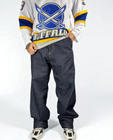 Jeans Reworked Evisu Denim Baggy con Gabbiano in Pelle Rosso Lucido