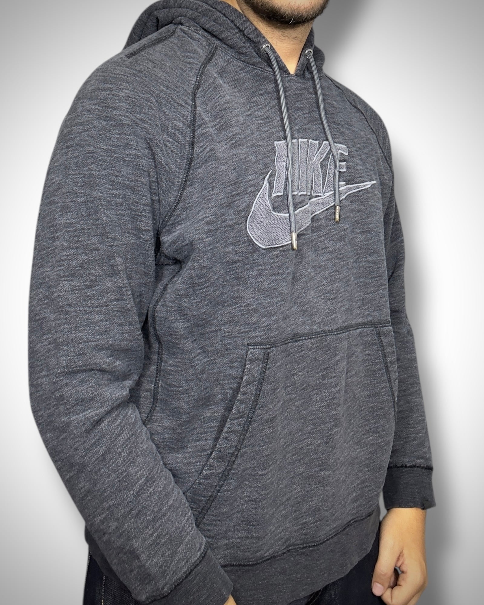 Felpa Vintage Nike Hoodie Grigio Mélange – Classic Swoosh Edition