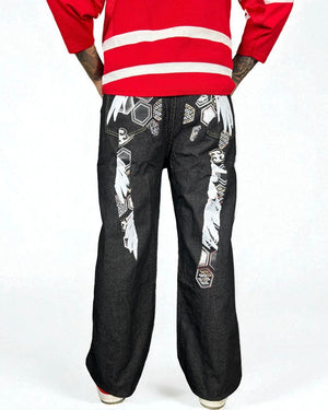 Jeans Denim Baggy con Grafica Orientale su Retro