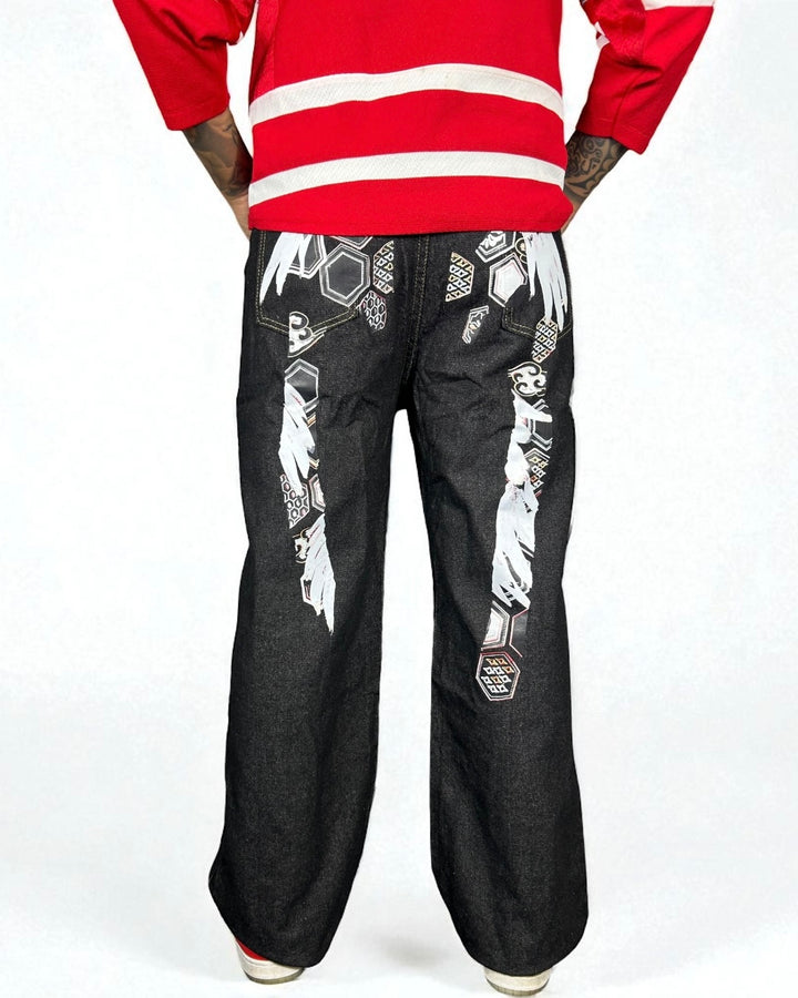Jeans Denim Baggy con Grafica Orientale su Retro
