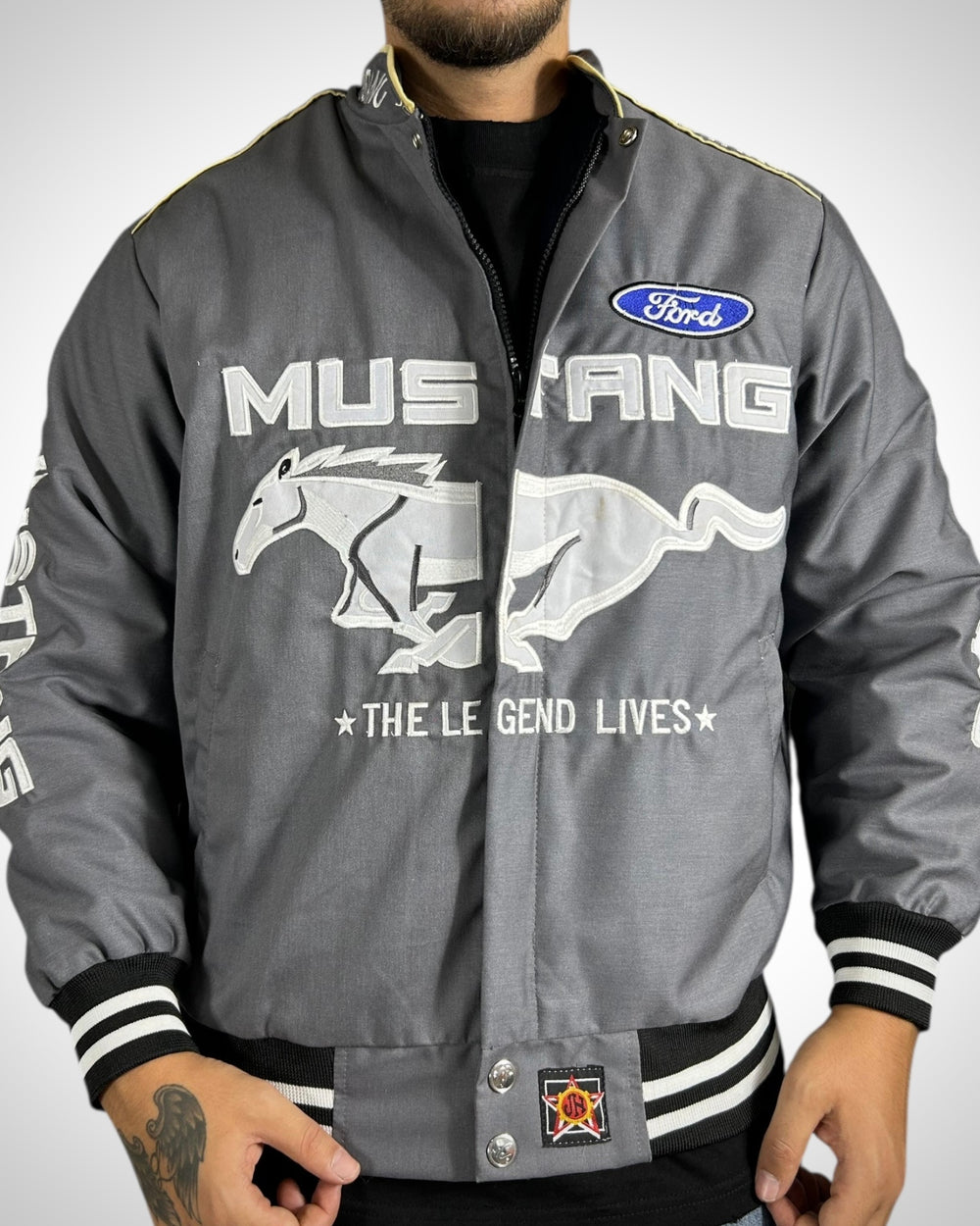 Giacca Ford Mustang “The Legend Lives” vintage grigia