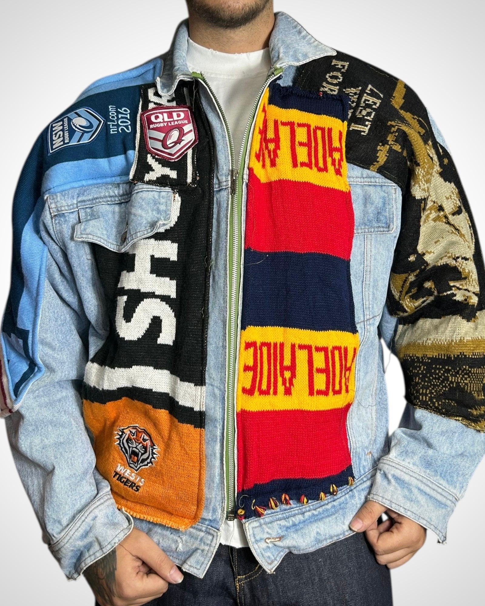Reworked Denim Jacket - Patch Scarf Edition