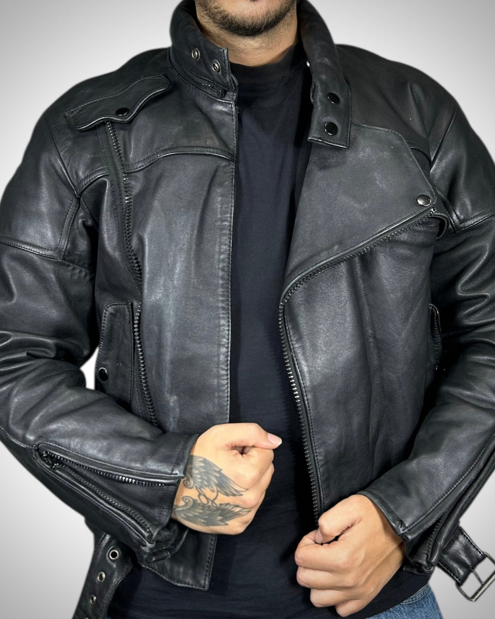 Giubbotto Vintage in Vera Pelle Nera “Echt Leder” — Biker Style Anni ’80/’90