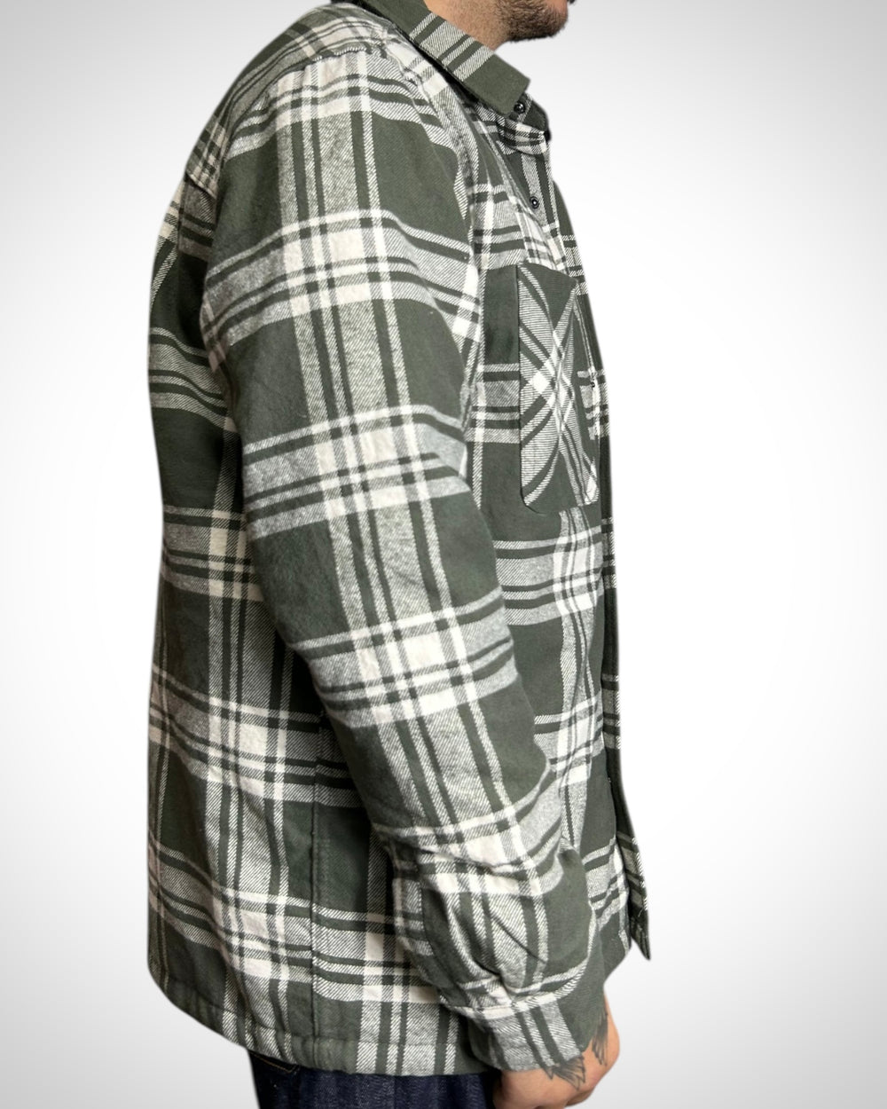 Vintage Check Padded Shirt Military Tone Interno piumino