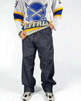 Jeans Reworked Evisu Denim Baggy con Gabbiano Blue Laminato