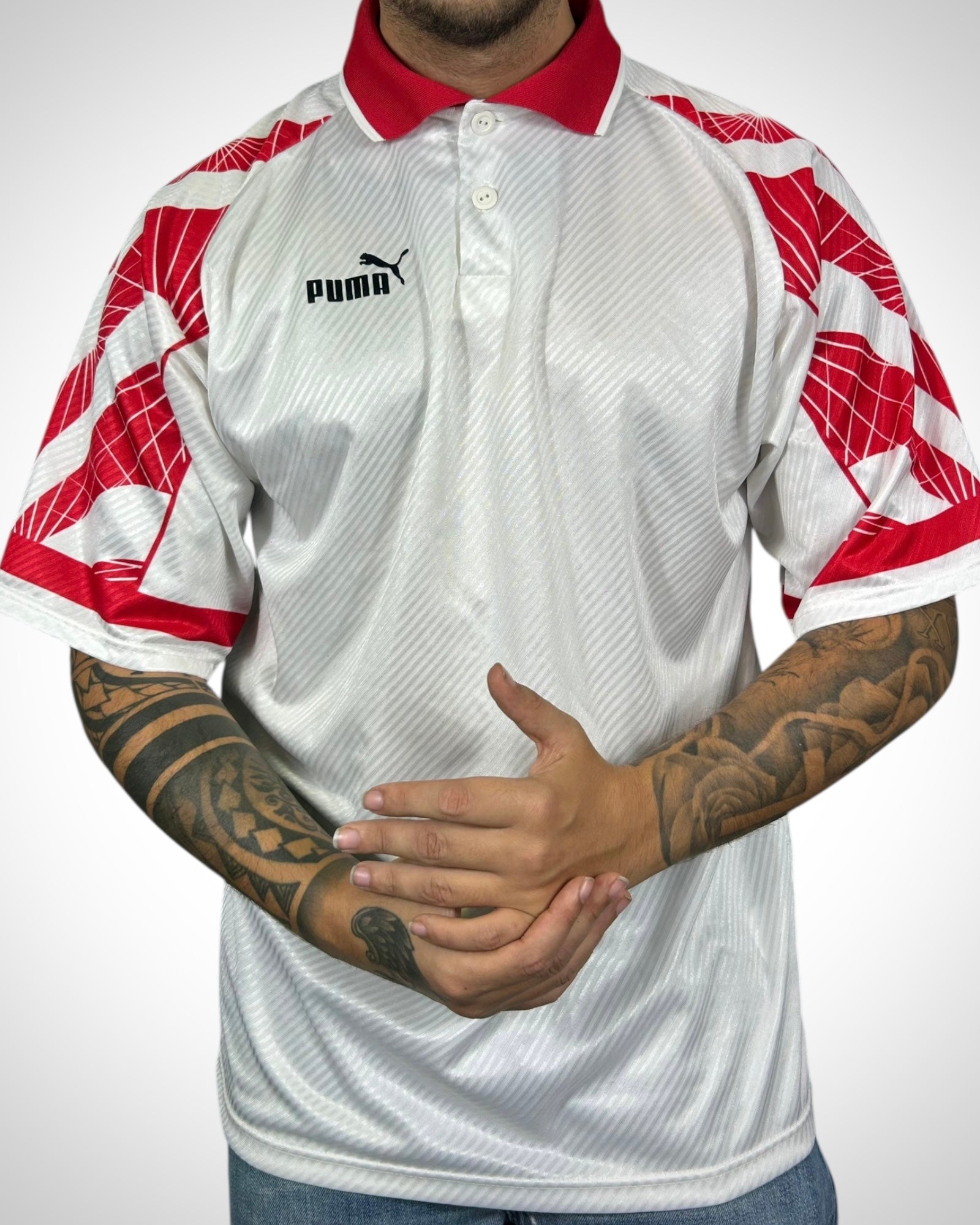 Maglia Puma training vintage 90s bianca e rossa