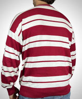 Maglione Vintage Lacoste a Righe Bordeaux e Bianche