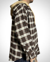 Vintage Hooded Check Shirt Brown Beige