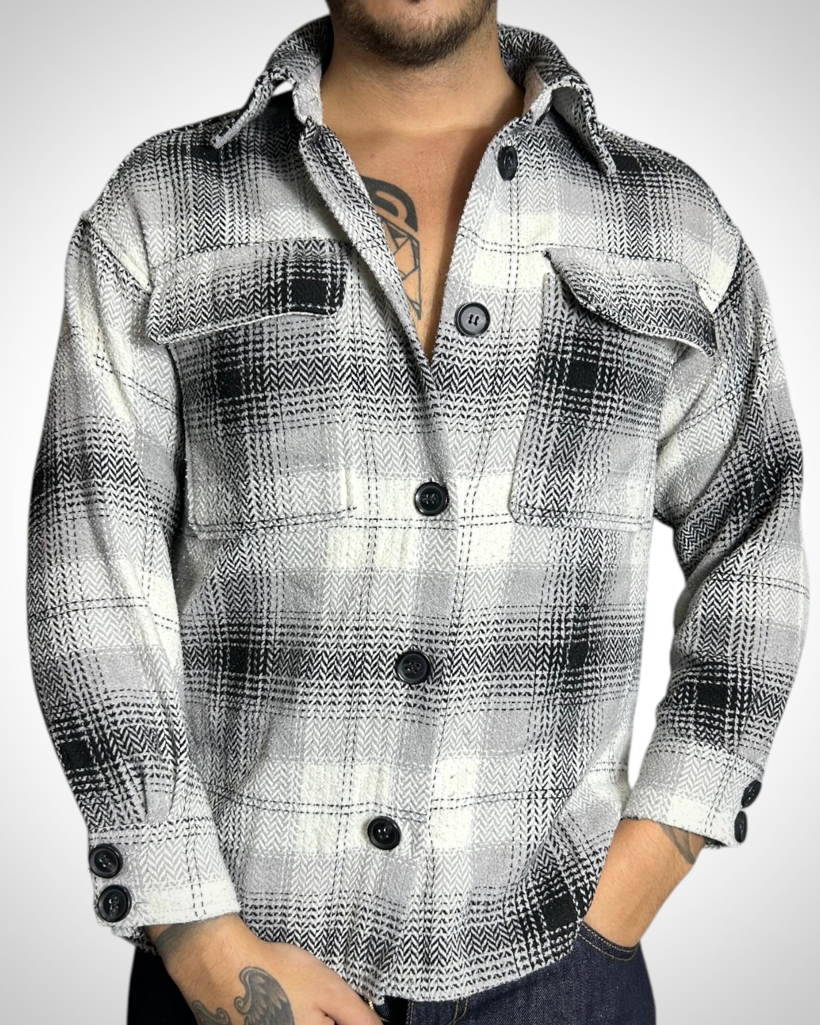 Vintage Wool Check Overshirt Grey Tone