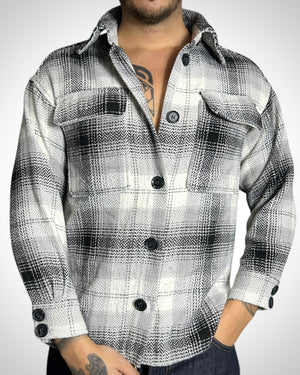 Vintage Wool Check Overshirt Grey Tone