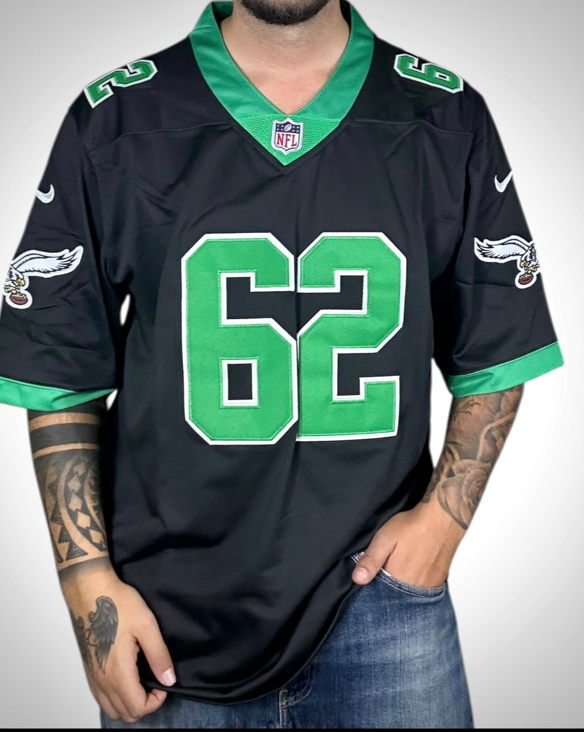 Maglia NFL Nike Philadelphia Eagles Jason Kelce #62 Nera/Verde NUOVA CON CARTELLINO