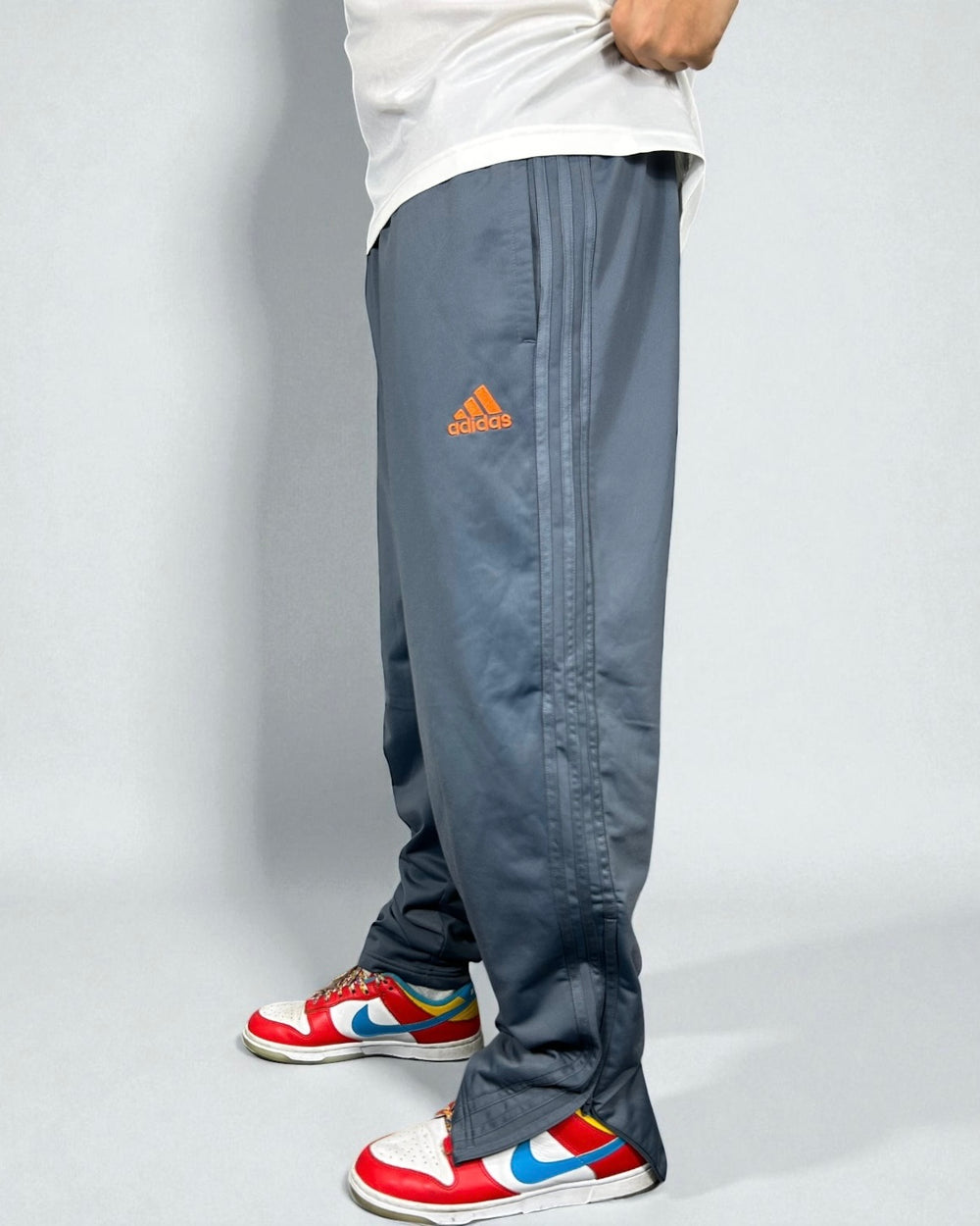 Vintage Adidas Track Pants Grey Blue 2000s — Orange Logo Edition
