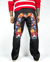 Jeans Reworked Evisu Black Denim Baggy con Gabbiano Multicolor “Marble”