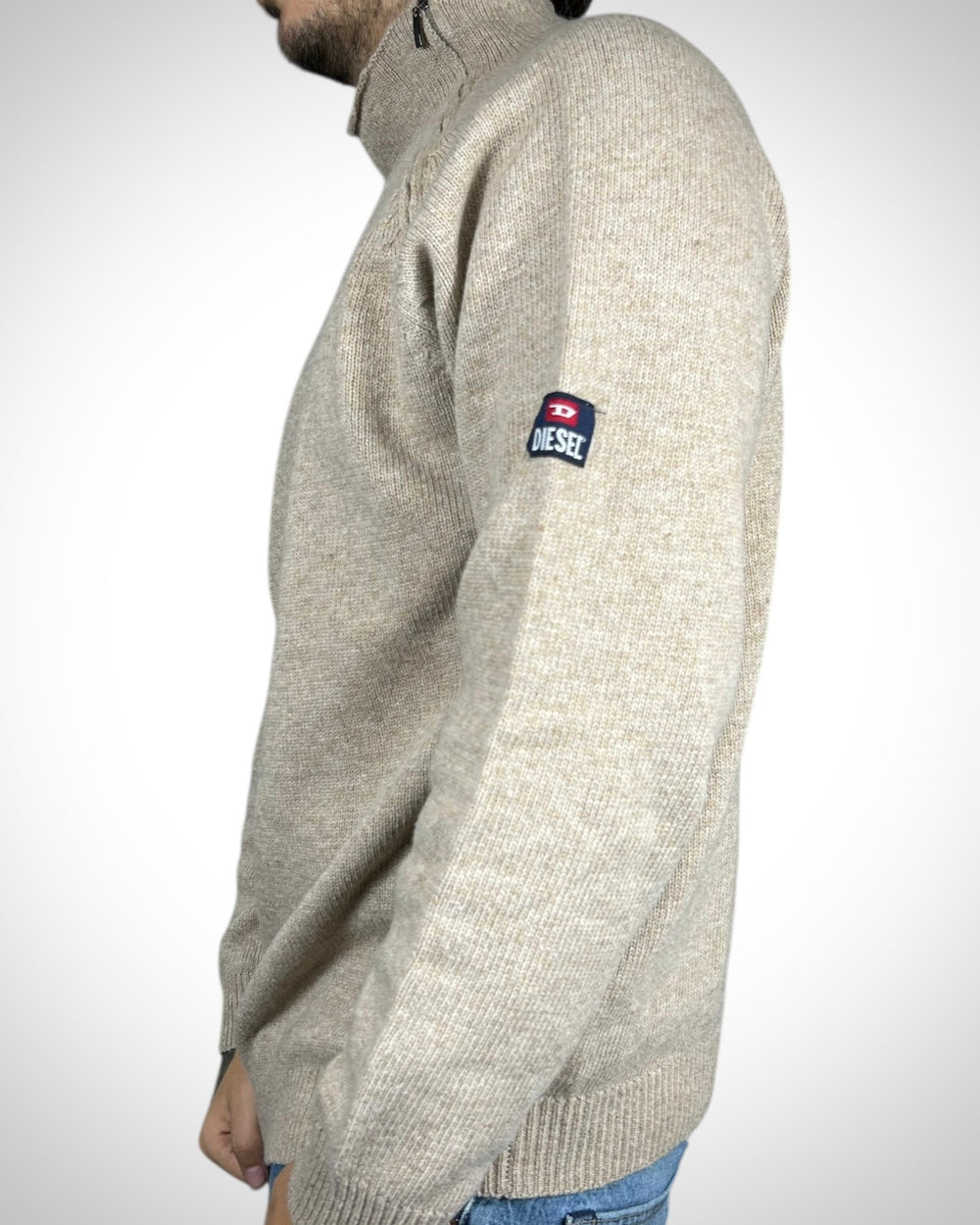 Maglione Vintage Diesel Beige con Collo Alto Zip
