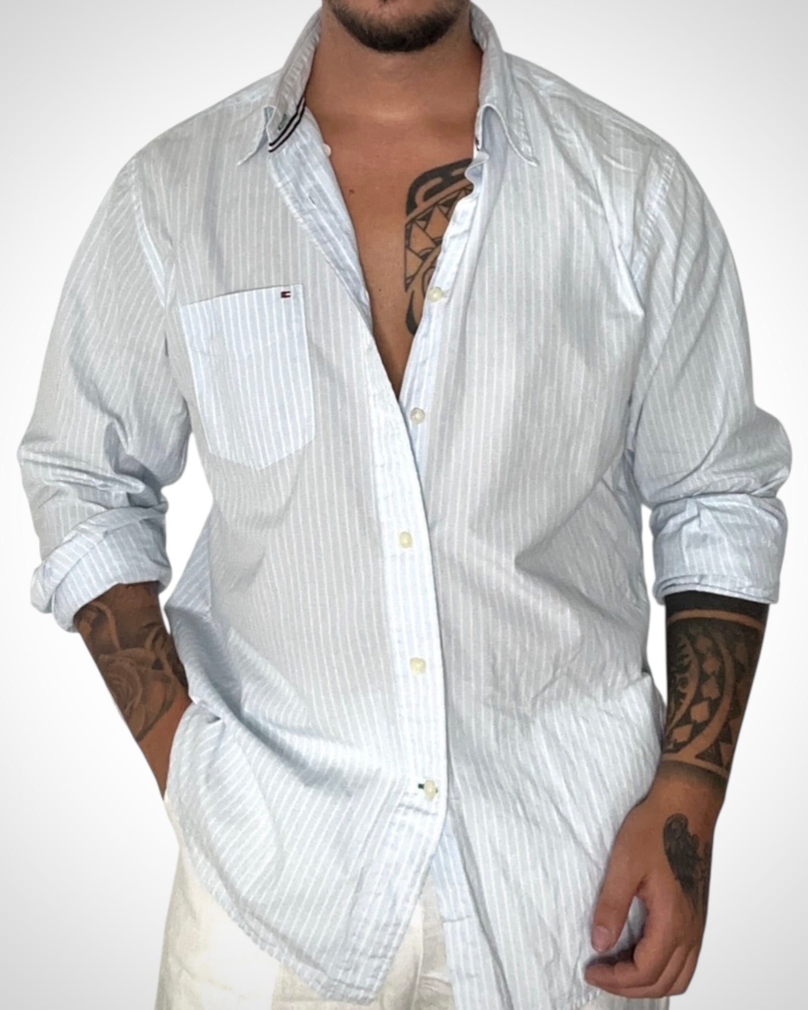 Camicia T.hilfiger righe sottili azzurrine