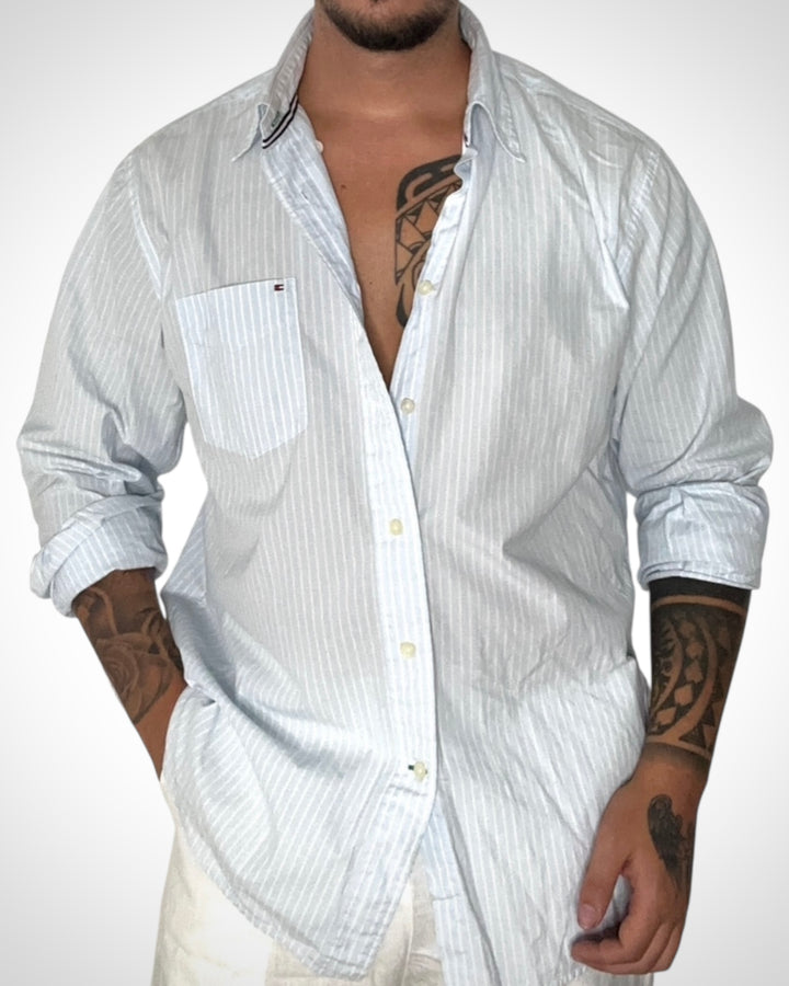 Camicia T.hilfiger righe sottili azzurrine