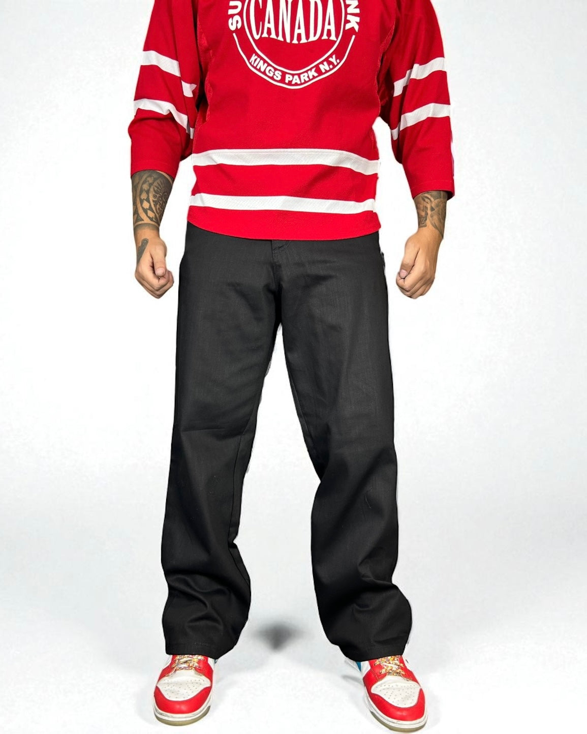 Jeans Reworked Evisu Black Denim Baggy con Gabbiano Gold Laminato