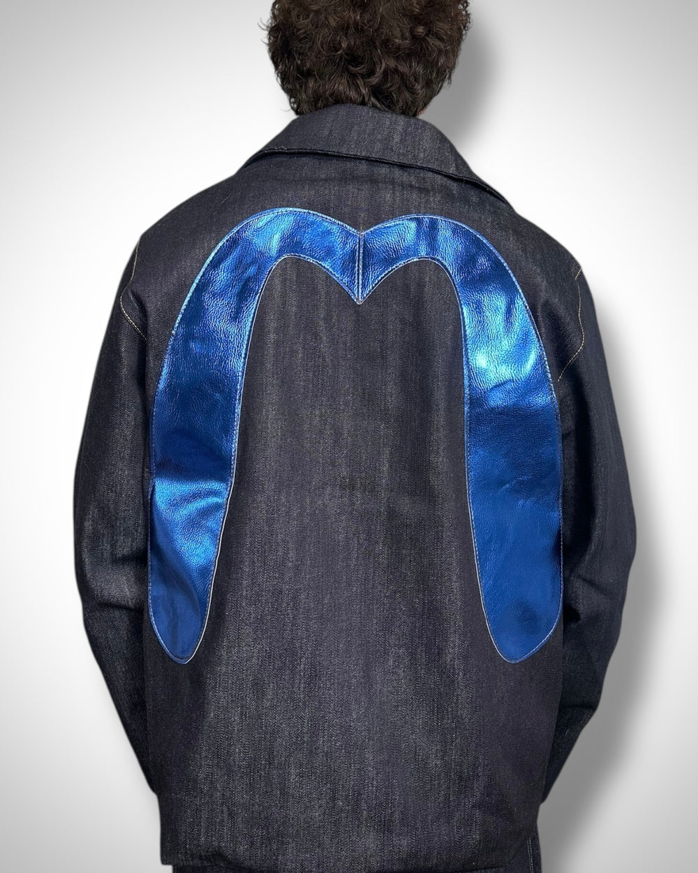 Giacca Reworked Evisu gabbiano Blu Laminato e Interno Trapuntato