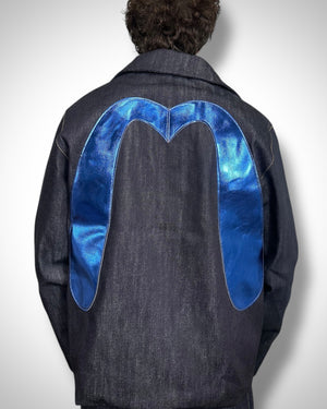 Giacca Reworked Evisu gabbiano Blu Laminato e Interno Trapuntato