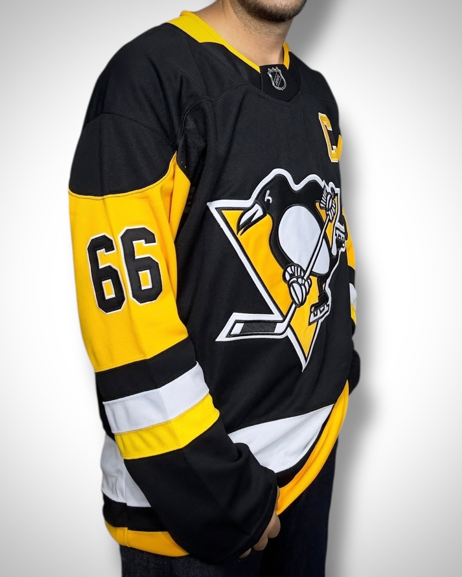 Maglia Vintage NHL Pittsburgh Penguins Lemieux #66 Nera e Gialla