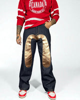 Jeans Reworked Evisu Denim Baggy con Gabbiano Frontale Gold Laminato
