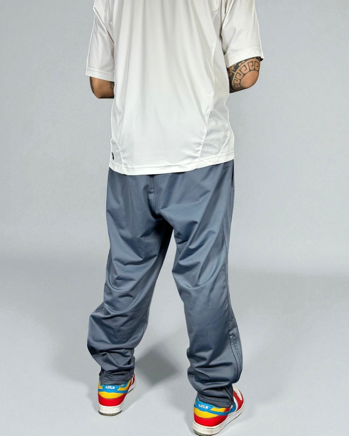 Vintage Adidas Track Pants Grey Blue 2000s — Orange Logo Edition