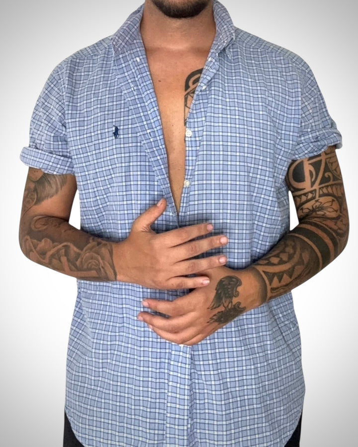 Camicia Ralph Lauren “Blake” Mezza Manica, Quadretti Azzurri e Bianchi