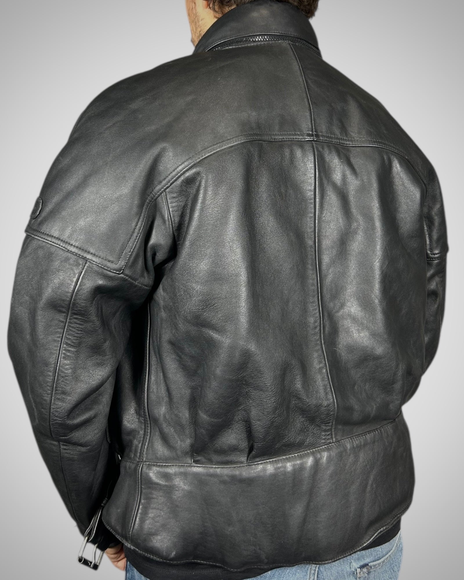 Giubbotto Vintage in Vera Pelle Nera “Echt Leder” — Biker Style Anni ’80/’90