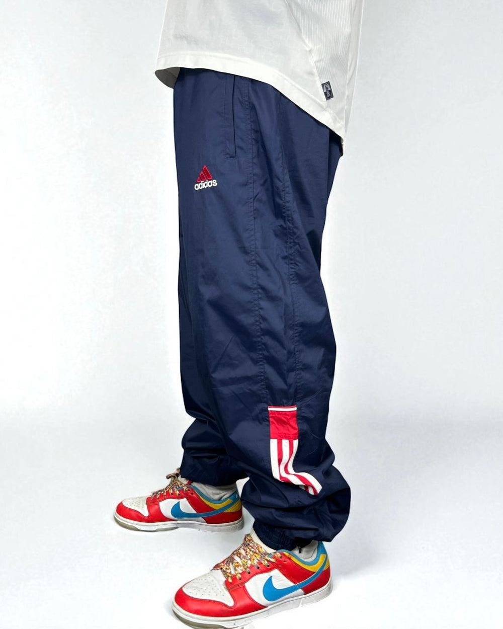 Vintage Adidas Track Pants Navy 90s — Red Stripes Edition