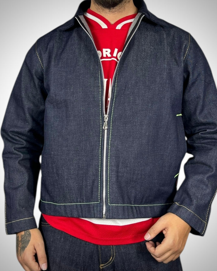 Evisu Denim Jacket con Gabbiano Azzurro in Pelle