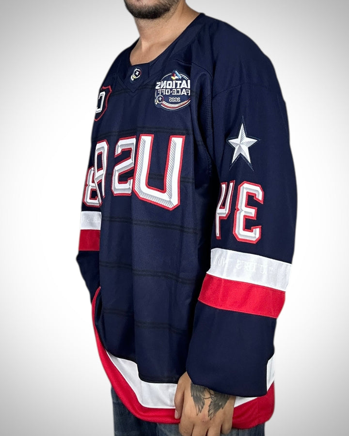 Maglia Hockey Nazionale USA Auston Matthews #34 Blu