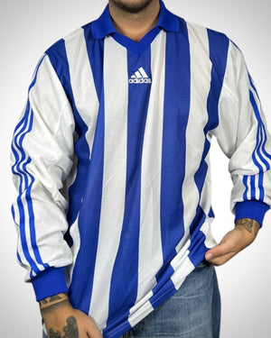 Maglia Adidas vintage calcio 90s righe blu e bianche