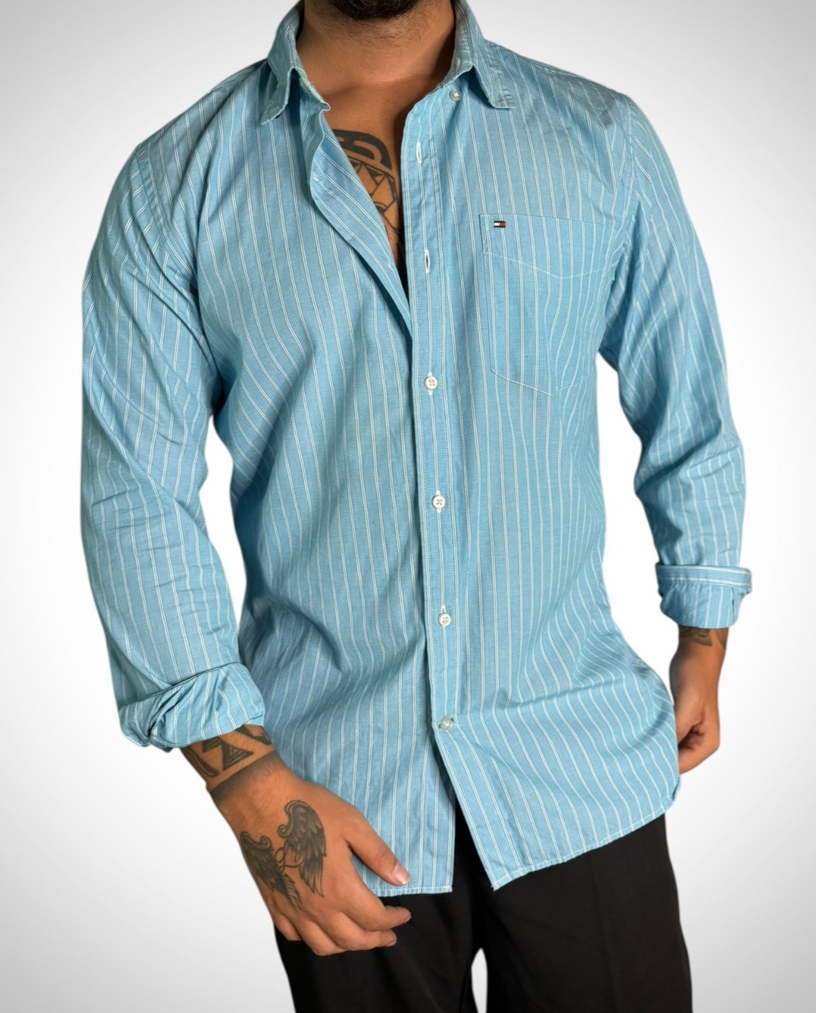 Camicia Tommy Hilfiger – Azzurra a Righe Bianche (Cotone 80’s Ply)