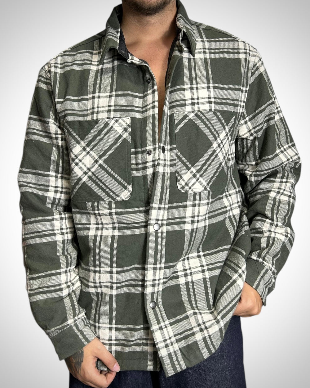 Vintage Check Padded Shirt Military Tone Interno piumino