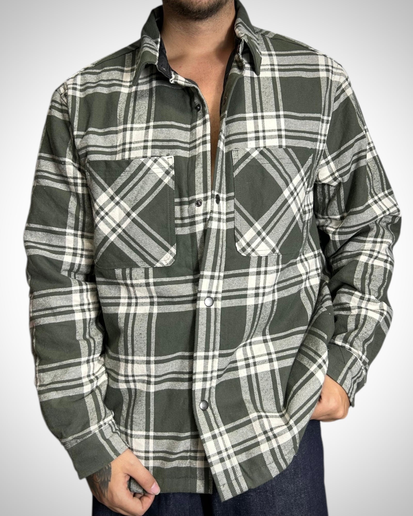 Vintage Check Padded Shirt Military Tone Interno piumino