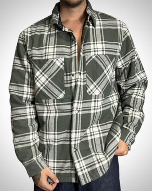 Vintage Check Padded Shirt Military Tone Interno piumino