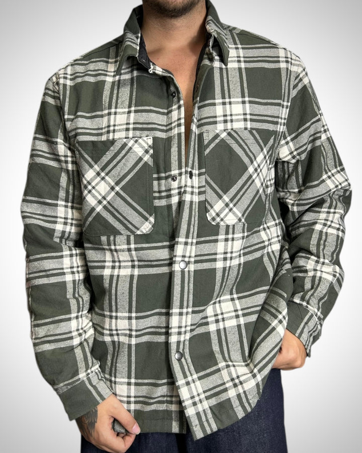Vintage Check Padded Shirt Military Tone Interno piumino
